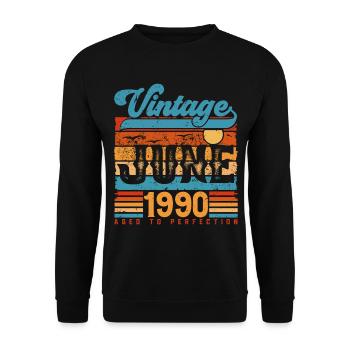 Juin 1990, Cadeau Anniversaire Vintage juin 1990. - Sweat-shirt Unisexe - noir - Devant - Alina (178cm) & Michal (187cm)