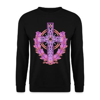 Cross Crosses Crucifix Roses Blossoms Jesus God - Unisex Sweatshirt - black - Front - Alina (178cm) & Michal (187cm)