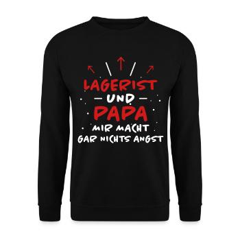Lagerist Spruch Logistik Lustige Lagerist Geschenk - Unisex Pullover - Schwarz - Vorne - Alina (178cm) & Michal (187cm)