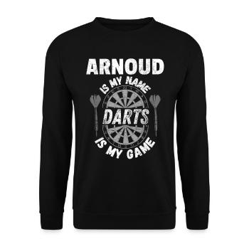 Conception de fléchettes robustes, look vintage et usé - Sweat-shirt Unisexe - noir - Devant - Alina (178cm) & Michal (187cm)
