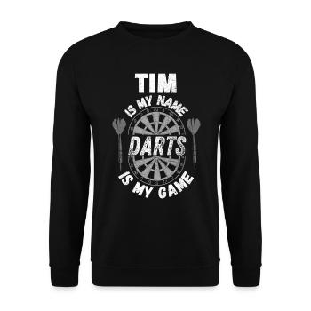 Personalisiertes Dart-Geschenk, Design für Dartspieler - Unisex Pullover - Schwarz - Vorne - Alina (178cm) & Michal (187cm)