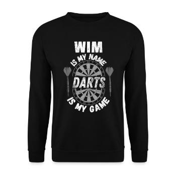 Dartliebhaber Wim, eigener Name Darts Design - Unisex Pullover - Schwarz - Vorne - Alina (178cm) & Michal (187cm)