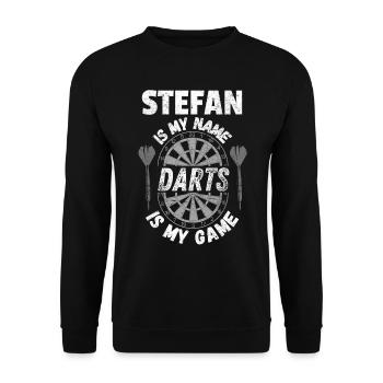 Darts Design von Stefans Namen. Dart-Geschenke - Unisex Pullover - Schwarz - Vorne - Alina (178cm) & Michal (187cm)