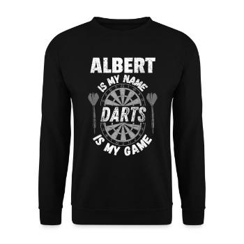 Darter Albert, personalisiertes Dart-Fan-Design - Unisex Pullover - Schwarz - Vorne - Alina (178cm) & Michal (187cm)