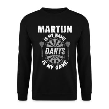 Dartdesign für Martijn, den Fan des Dartsports - Unisex Pullover - Schwarz - Vorne - Alina (178cm) & Michal (187cm)