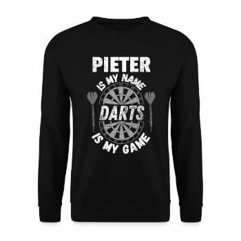 Persönliches Dartsport Fan Design für Pieter Darts - Unisex Pullover - Schwarz - Vorne - Alina (178cm) & Michal (187cm)