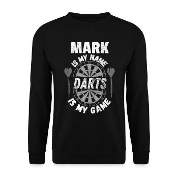 Chemise de fléchettes personnalisée pour Mark - Sweat-shirt Unisexe - noir - Devant - Alina (178cm) & Michal (187cm)