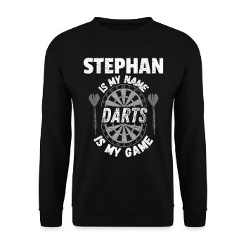 Personalisiertes Dartshirt für Stephan - Unisex Pullover - Schwarz - Vorne - Alina (178cm) & Michal (187cm)