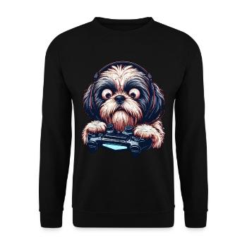 Cool Design for Shih Tzu and Computer Games - Unisex Sweatshirt - black - Front - Alina (178cm) & Michal (187cm)