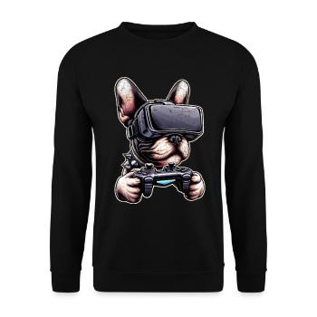 Hunde, Französische Bulldogge Videospiel VR-Brille - Unisex Pullover - Schwarz - Vorne - Alina (178cm) & Michal (187cm)