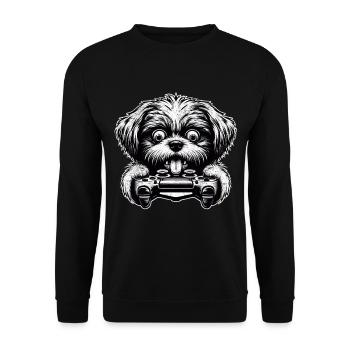 Crazy Shih Tsu dog gamefreak gamers - Unisex Sweatshirt - black - Front - Alina (178cm) & Michal (187cm)