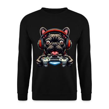 French Bulldog Gamer with game controller - Unisex Sweatshirt - black - Front - Alina (178cm) & Michal (187cm)