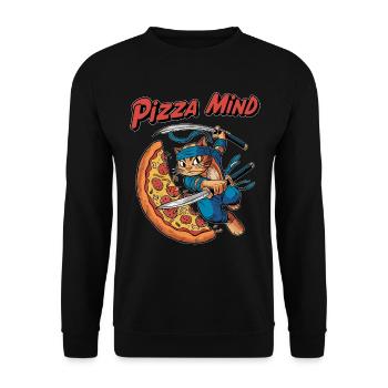 Pizza Mind Ninja Katze Design - Unisex Pullover - Schwarz - Vorne - Alina (178cm) & Michal (187cm)