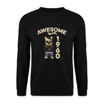 1960 Geburtstag Awesome since Cool Dog - Unisex Pullover - Schwarz - Vorne - Alina (178cm) & Michal (187cm)