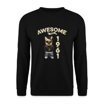 1961 Geburtstag Awesome since Cool Dog - Unisex Pullover - Schwarz - Vorne - Alina (178cm) & Michal (187cm)