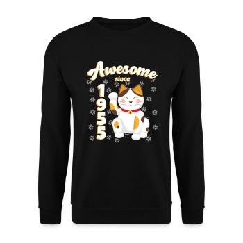 1955 Birthday Awesome since Cat Maneki neko - Unisex Sweatshirt - black - Front - Alina (178cm) & Michal (187cm)