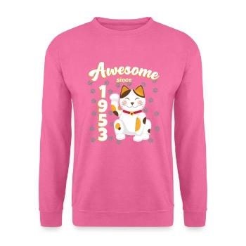 1953 Geburtstag Awesome since Katze Maneki neko - Unisex Pullover - Pink - Vorne