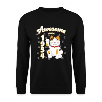 1954 Anniversaire Génial depuis Chat Maneki neko - Sweat-shirt Unisexe - noir - Devant - Alina (178cm) & Michal (187cm)