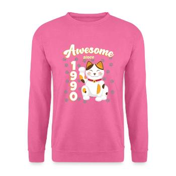 1990 Geburtstag Awesome since Katze Maneki neko - Unisex Pullover - Pink - Vorne