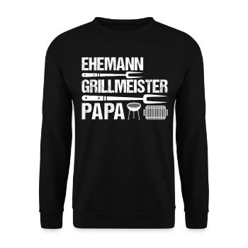 Papa Vatertag Idee - Ehemann Grillmeister Papa - Unisex Pullover - Schwarz - Vorne - Alina (178cm) & Michal (187cm)