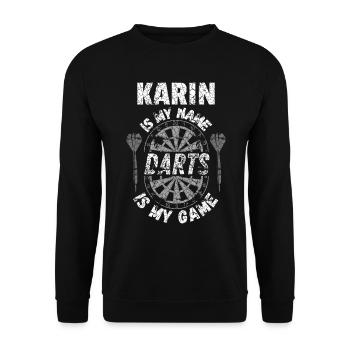 Personalised Darts T-Shirt for Karin - Unisex Sweatshirt - black - Front - Alina (178cm) & Michal (187cm)