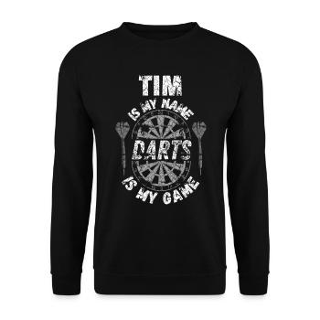 Personalised Darts T-Shirt for Tim - Unisex Sweatshirt - black - Front - Alina (178cm) & Michal (187cm)