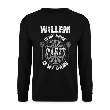 T-shirt de fléchettes personnalisé pour Willem - Sweat-shirt Unisexe - noir - Devant - Alina (178cm) & Michal (187cm)