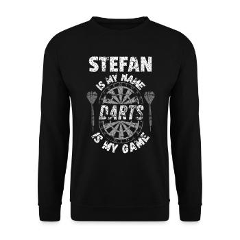 Personalised Darts T-Shirt for Stefan - Unisex Sweatshirt - black - Front - Alina (178cm) & Michal (187cm)