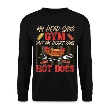 Hot Dog Adult Vintage My Head Says - Unisex Sweatshirt - black - Front - Alina (178cm) & Michal (187cm)