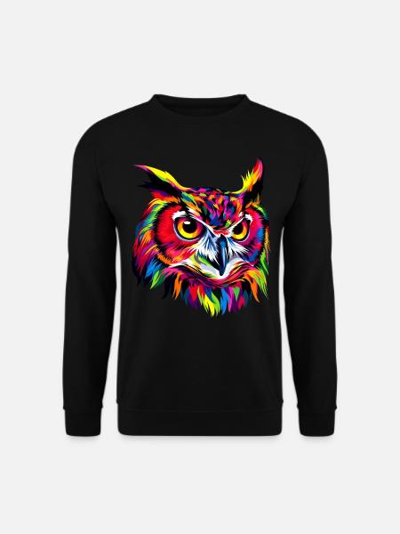 Eule Bunt Regenbogen Farben Pop Art Kauz Uhu Eulen - Unisex Pullover - Schwarz