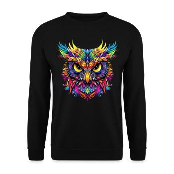 Hibou coloré arc-en-ciel couleurs pop art hibou hibou grand-duc hibou hibou hibou - Sweat-shirt Unisexe - noir - Devant - Alina (178cm) & Michal (187cm)