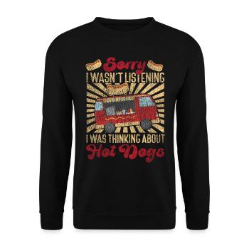 Hot Dog Adult Girl Vintage Sorry I - Unisex Pullover - Schwarz - Vorne - Alina (178cm) & Michal (187cm)