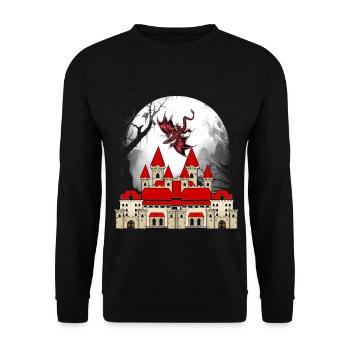 Fantasy Drache Schloss Märchen Mittelalter Drachen - Unisex Pullover - Schwarz - Vorne - Alina (178cm) & Michal (187cm)