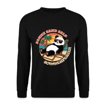 Entspannter Panda Sommerurlaub Sommerferien - Unisex Pullover - Schwarz - Vorne - Alina (178cm) & Michal (187cm)