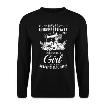 Une fille avec une machine à coudre - Couturière Couture G - Sweat-shirt Unisexe - noir - Devant - Alina (178cm) & Michal (187cm)
