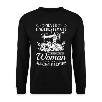 A Woman with a sewing machine - Seamstress Sewing - Unisex Pullover - Schwarz - Vorne - Alina (178cm) & Michal (187cm)