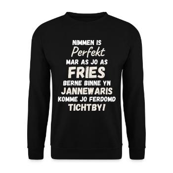 Born in Friesland in January birthday shirt - Unisex Sweatshirt - black - Front - Alina (178cm) & Michal (187cm)