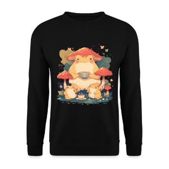 Frogs With Tea Toadstool Cottagecore Leaves - Unisex Sweatshirt - black - Front - Alina (178cm) & Michal (187cm)