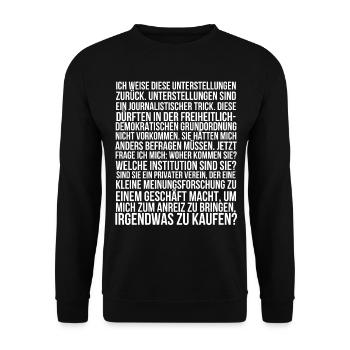 Ich weise diese Unterstellungen zurück - Unisex Pullover - Schwarz - Vorne - Alina (178cm) & Michal (187cm)