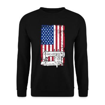 Sewing Machine US Flag Sewing US flag - Unisex Pullover - Schwarz - Vorne - Alina (178cm) & Michal (187cm)