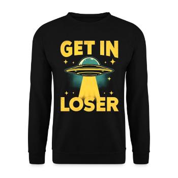 Steig ein Verlierer - Lustiges Alien Ufo - Unisex Pullover - Schwarz - Vorne - Alina (178cm) & Michal (187cm)