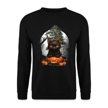 Halloween Cat Cats - Unisex Sweatshirt - black - Front - Alina (178cm) & Michal (187cm)
