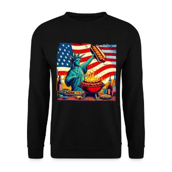 Nostalgisches amerikanisches BBQ-Design USA-Fans - Unisex Pullover - Schwarz - Vorne - Alina (178cm) & Michal (187cm)