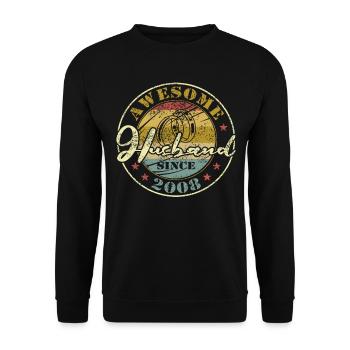 16ter Hochzeitstag toller Ehemann seit 2008 Retro - Unisex Pullover - Schwarz - Vorne - Alina (178cm) & Michal (187cm)