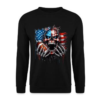 Conception de crâne patriotique football américain - Sweat-shirt Unisexe - noir - Devant - Alina (178cm) & Michal (187cm)