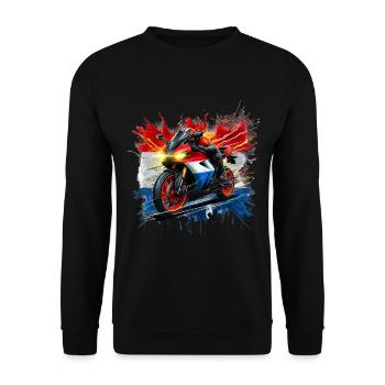 Motorradfahrer und stolzer Holländer Motorrad Shirts - Unisex Pullover - Schwarz - Vorne - Alina (178cm) & Michal (187cm)