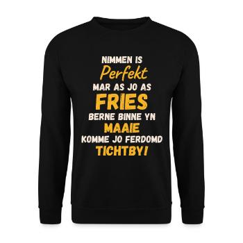 Mei Geboren Friesen - Unique Humor Frisian text - Unisex Sweatshirt - black - Front - Alina (178cm) & Michal (187cm)