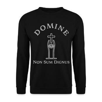 Domine non sum dignus - Spirituelles christliches Design - Unisex Pullover - Schwarz - Vorne - Alina (178cm) & Michal (187cm)