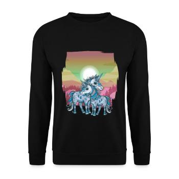 Einhörner Einhorn Schamane Natur Wald indianisch - Unisex Pullover - Schwarz - Vorne - Alina (178cm) & Michal (187cm)