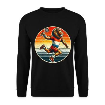 vintage badminton player, NL lion playing badminton - Unisex Sweatshirt - black - Front - Alina (178cm) & Michal (187cm)